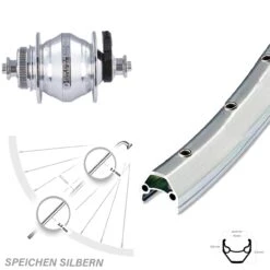 26 Zoll Vorderrad Ryde ZAC 2000 Mit Nabendynamo Shutter PL-8 Silbern