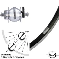28 Zoll Vorderrad Ryde Andra 35 Mit Nabendynamo Shutter PL-8 Schwarz