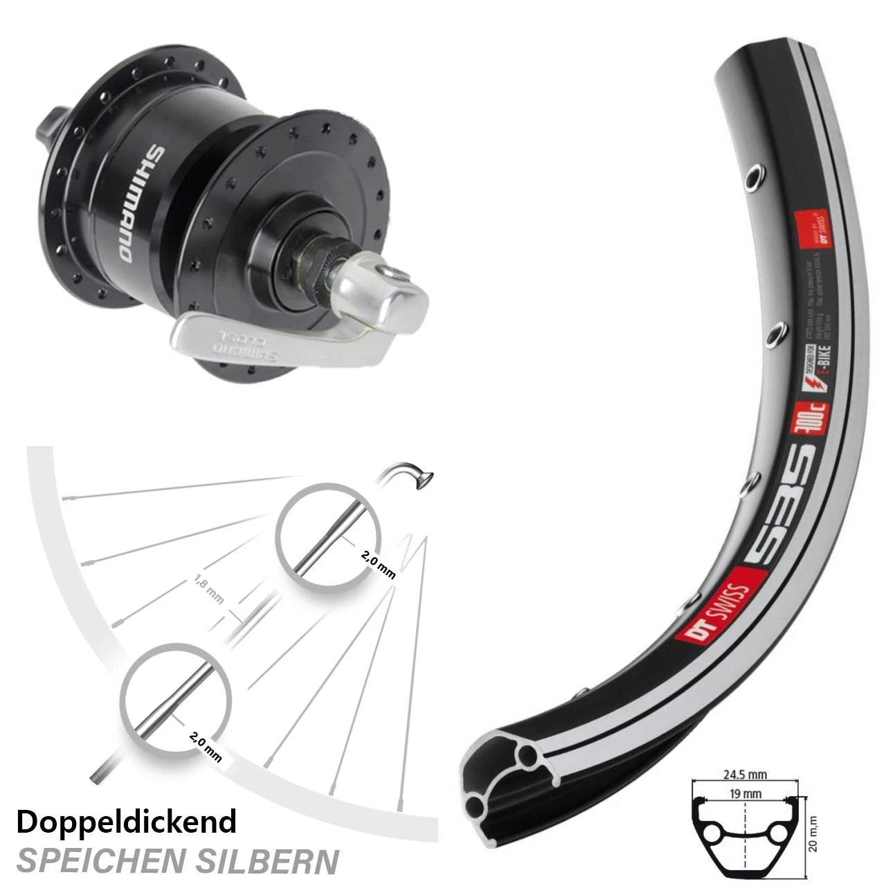 Dt-swiss DT Swiss 28 Zoll Vorderrad 535 Mit Shimano DH3N72 Nabendynamo
