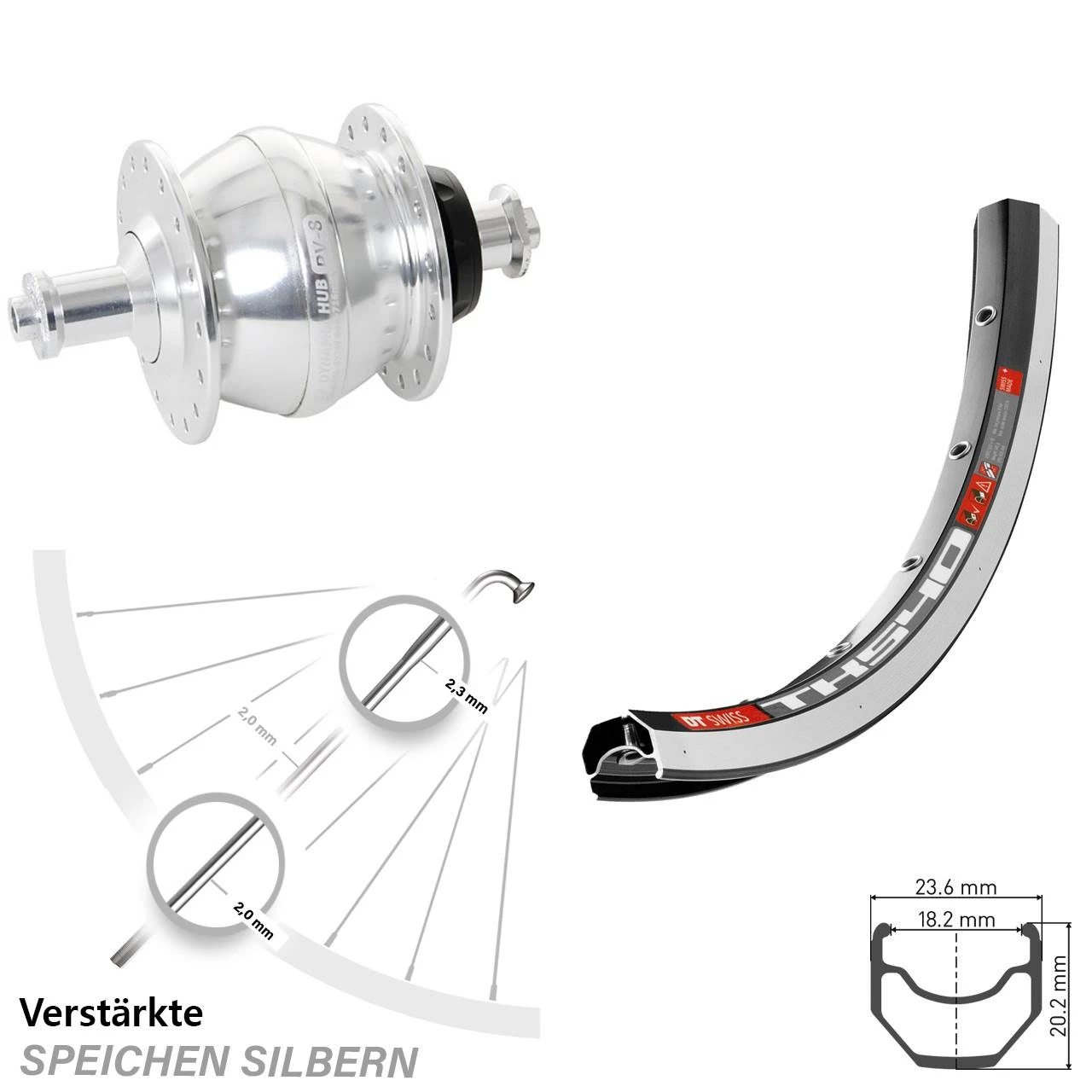 Dt-swiss 28 Zoll Vorderrad Mit Nabendynamo DT Swiss TK 540 Shutter Precision PV-8 Schwarz