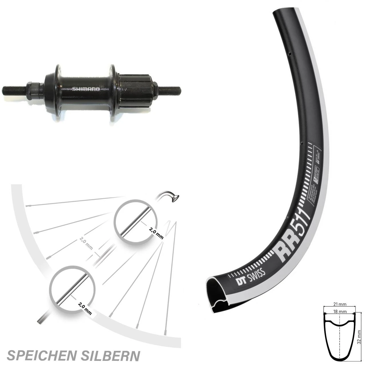 Dt-swiss 28 Zoll DT Swiss RR 511 Rennrad Hinterrad Shimano 130 Mm 7-Fach