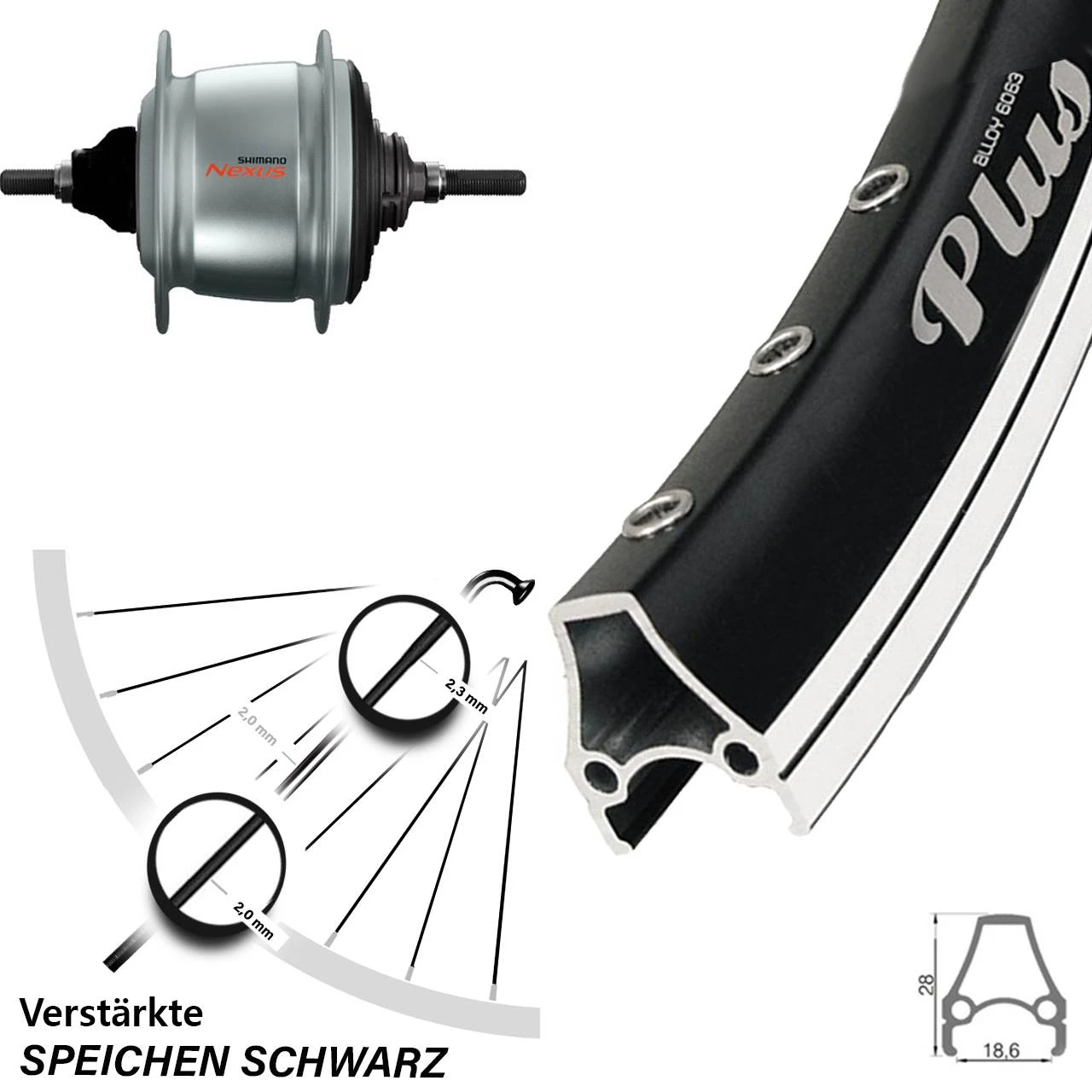 28 Zoll Hinterrad Rodi Airline Plus Shimano Nexus 8-Gang Nabe