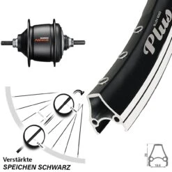 28 Zoll Rodi Airline Plus Hinterrad Schwarz Shimano Nexus 8-Gang Freilauf