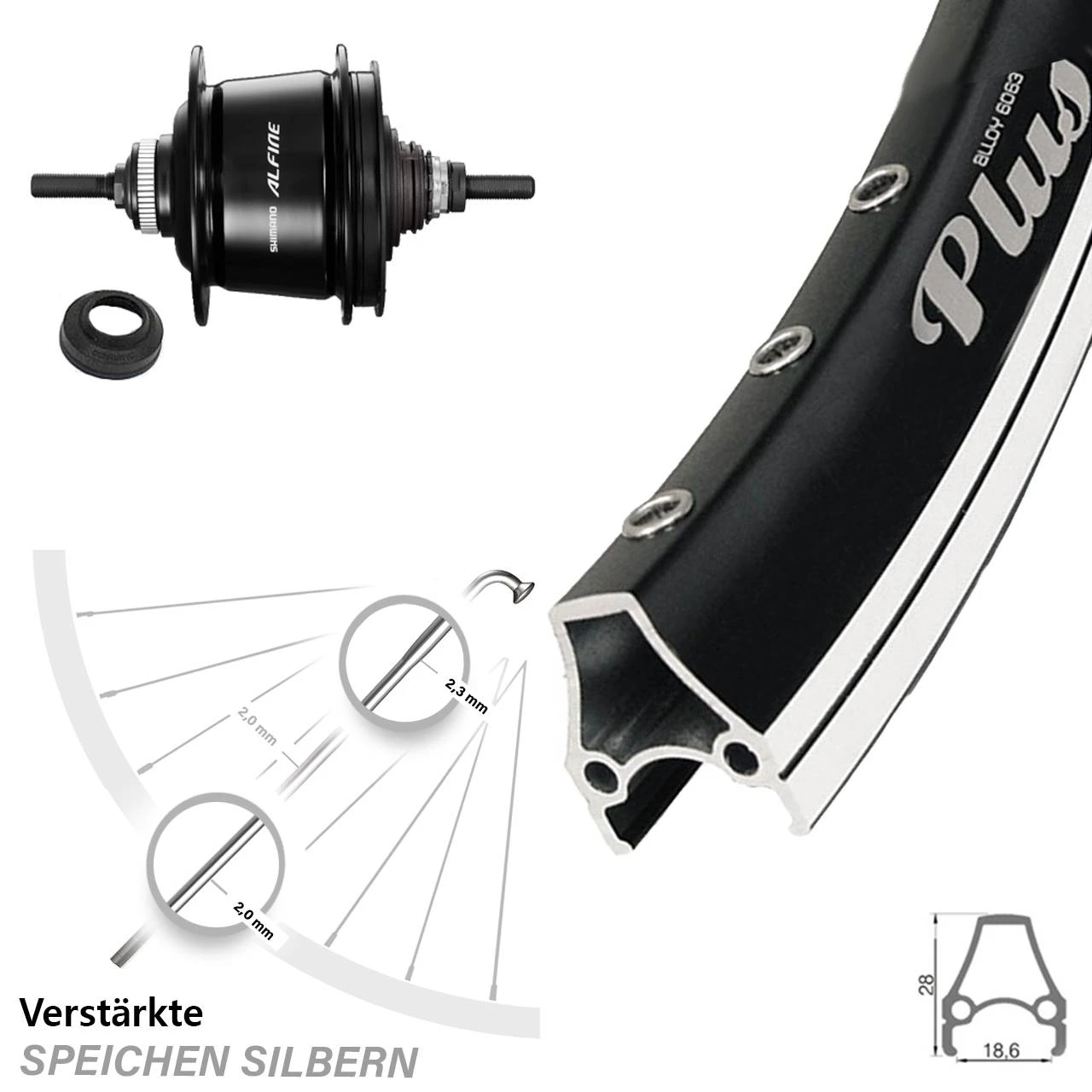 Hinterrad 28 Zoll Rodi Airline Plus Shimano 8-Gang Alfine Schwarz