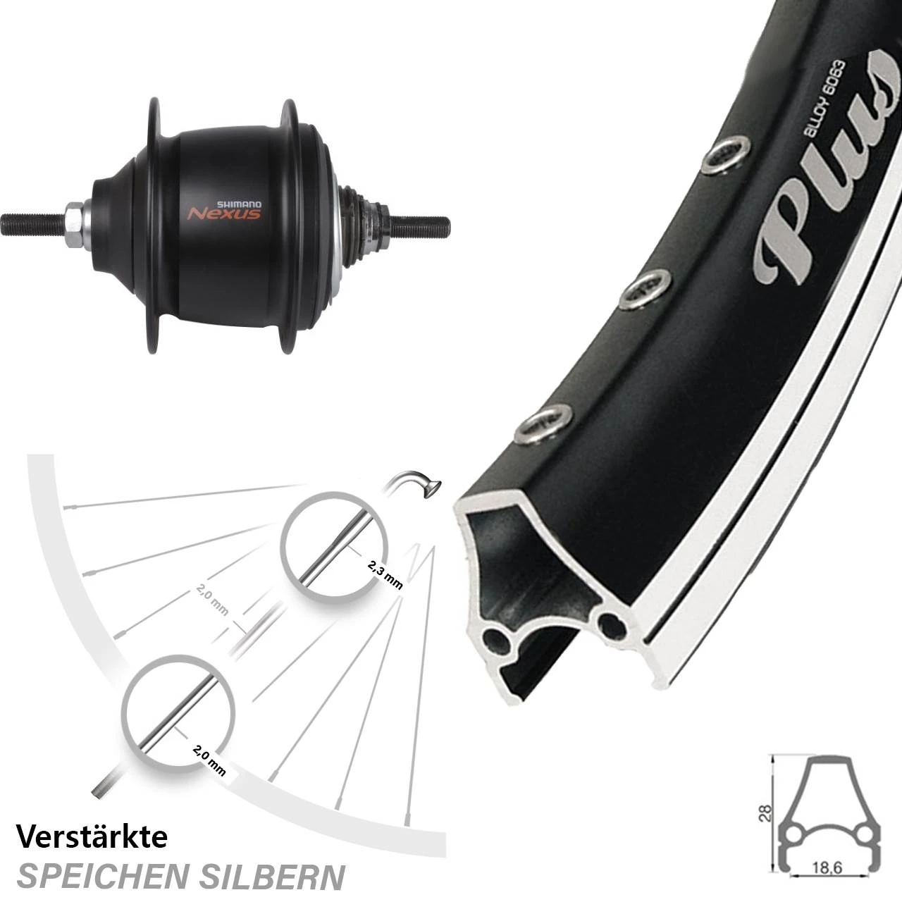 28 Zoll Rodi Hinterrad Airline Plus Shimano Nexus 8-Gang Premium Schwarz