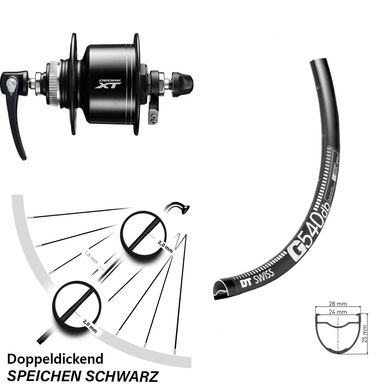 Dt-swiss Shimano XT Nabendynamo DT Swiss G 540 Scheibenbrems Gravel Vorderrad 27,5 Zoll