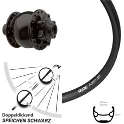 Son 28-15 Nabendynamo Ryde Andra 321 Scheibenbrems-Vorderrad 26 Zoll Schwarz