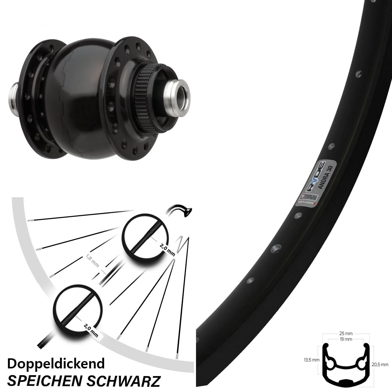 Vorderes Laufrad 28, 29 Zoll Ryde Andra 30 DB Son Delux 12 Centerlock