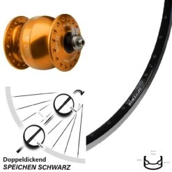 28 Zoll Fahrrad Nabendynamolaufrad Ryde Sputnik Son 28 Orange Eloxiert