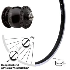 26 Zoll Nabendynamo Vorderrad Ryde Andra 40 Mit Son 28 Schwarz