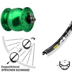 Vorderes Rad Mit Nabendynamo Son 28 Grün Eloxiert Mavic A 719 28 Zoll