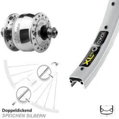 26 Zoll Nabendynamo Vorderrad Exal XL 25 Son Delux Silbern Poliert