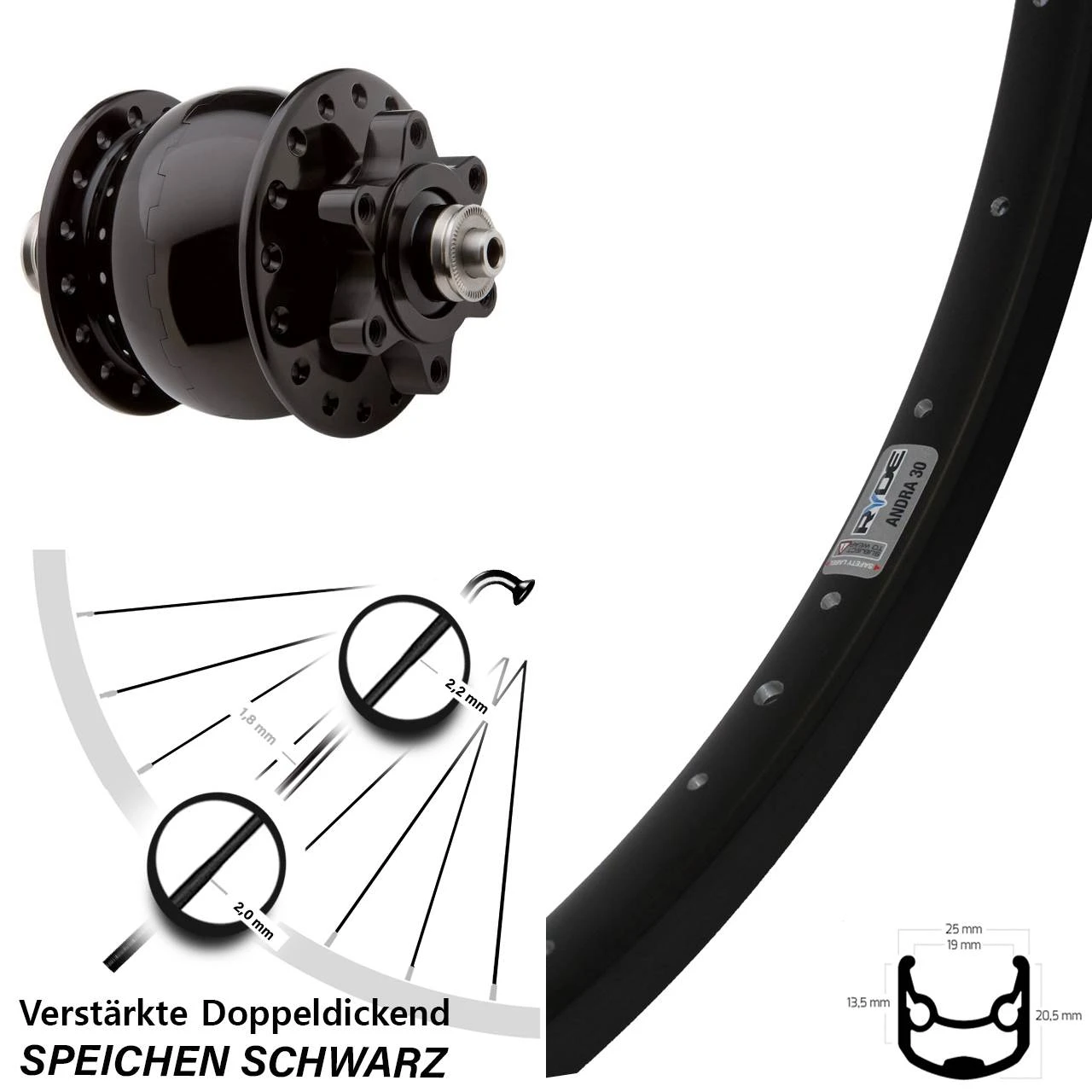 Fahrrad Vorderrad 28 Zoll Ryde Andra 30 Disc Son Nabendynamo FĂŒr Scheibenbremse