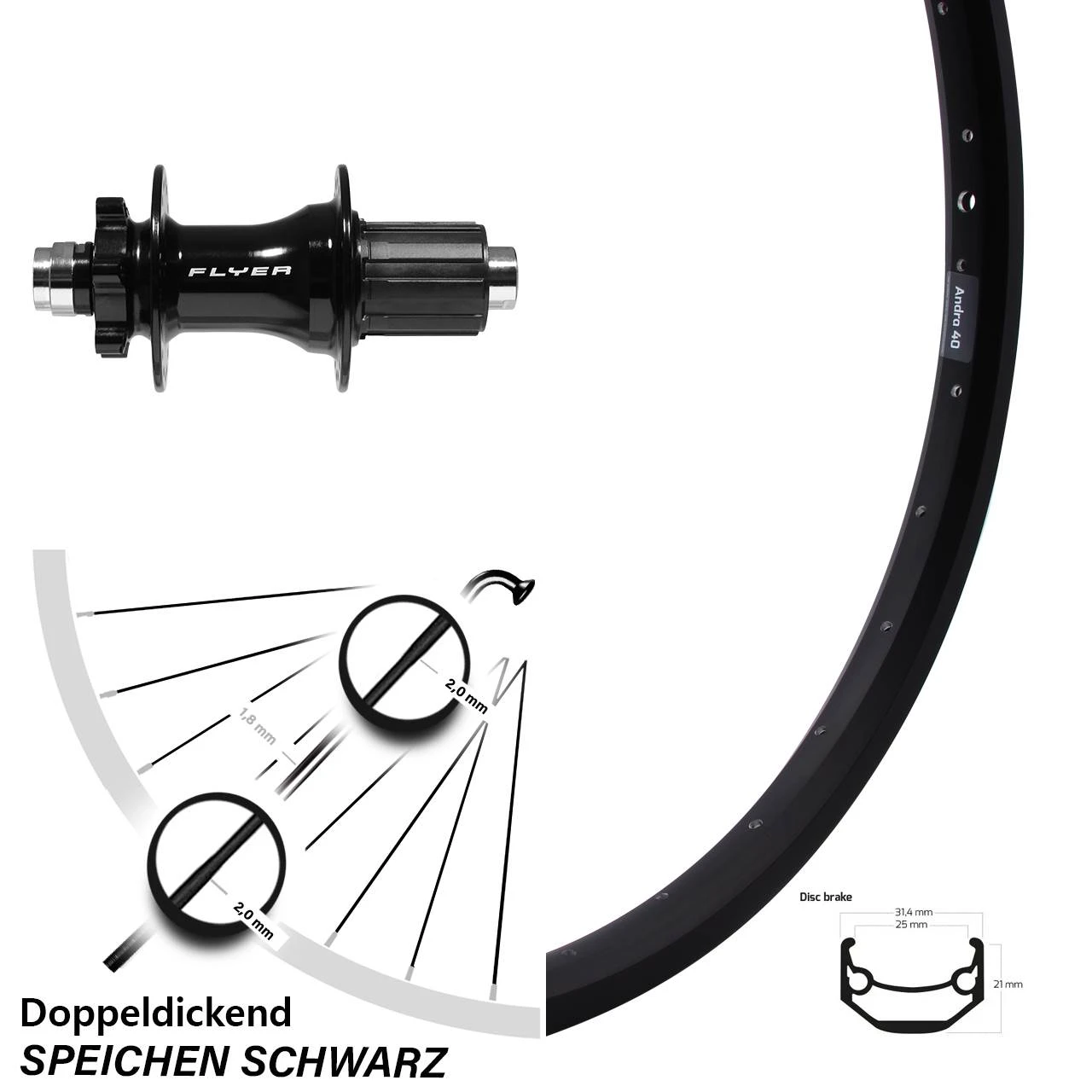 26 Zoll Disc-Hinterrad Ryde Andra 40 Formula DHT-142