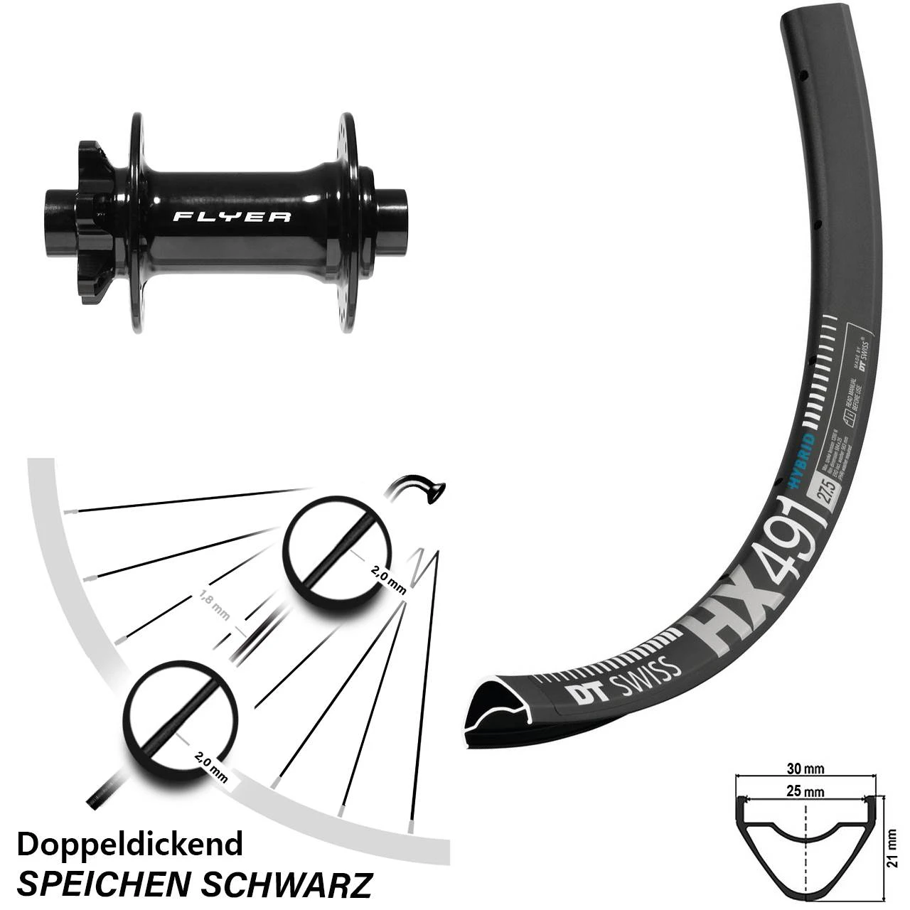 Dt-swiss DT Swiss HX 491 Scheibenbrems-Vorderrad 27,5 Zoll Formula Boost