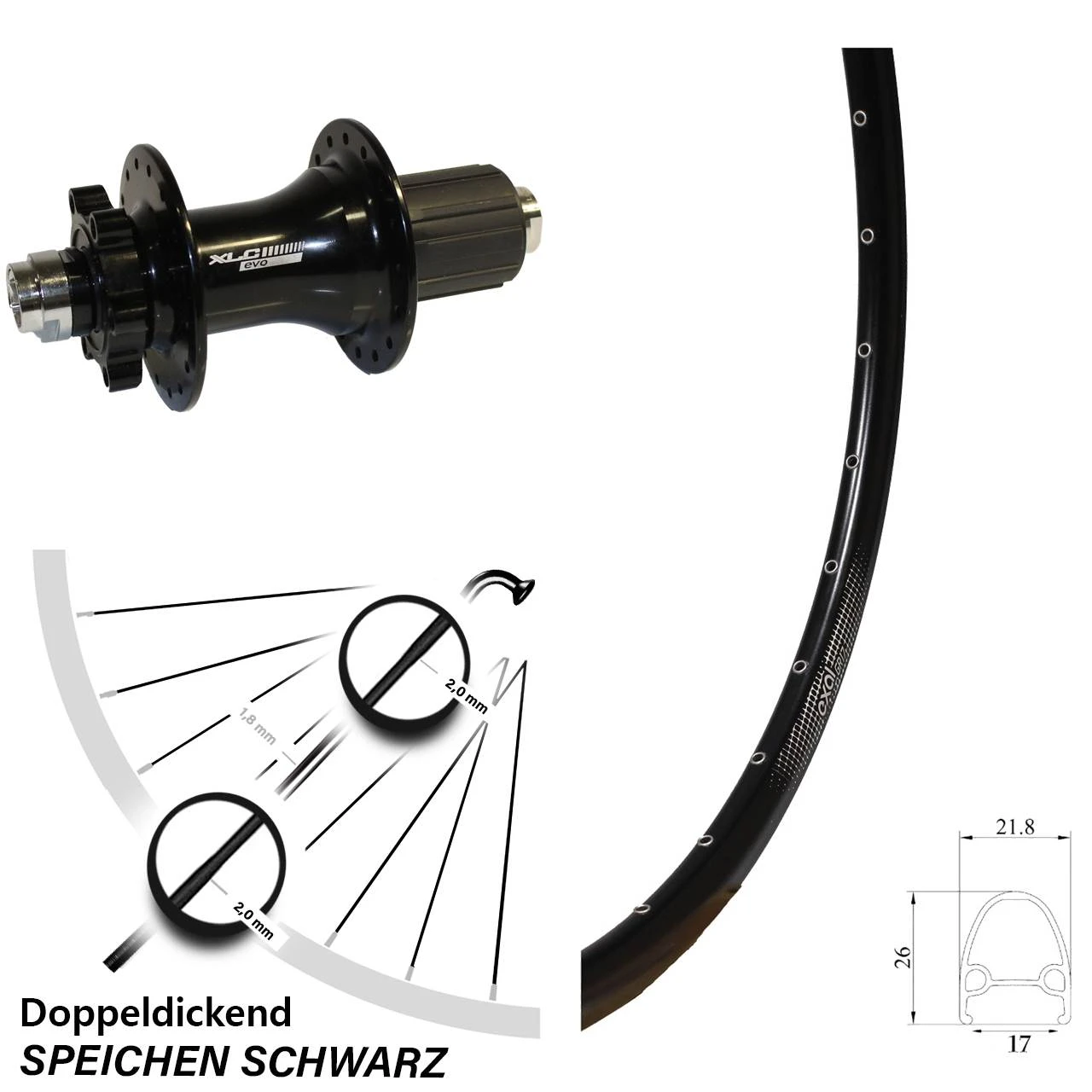 Exal GR 17 Scheibenbrems-Hinterrad 28 Zoll XLC Evo FĂŒr Steckachse