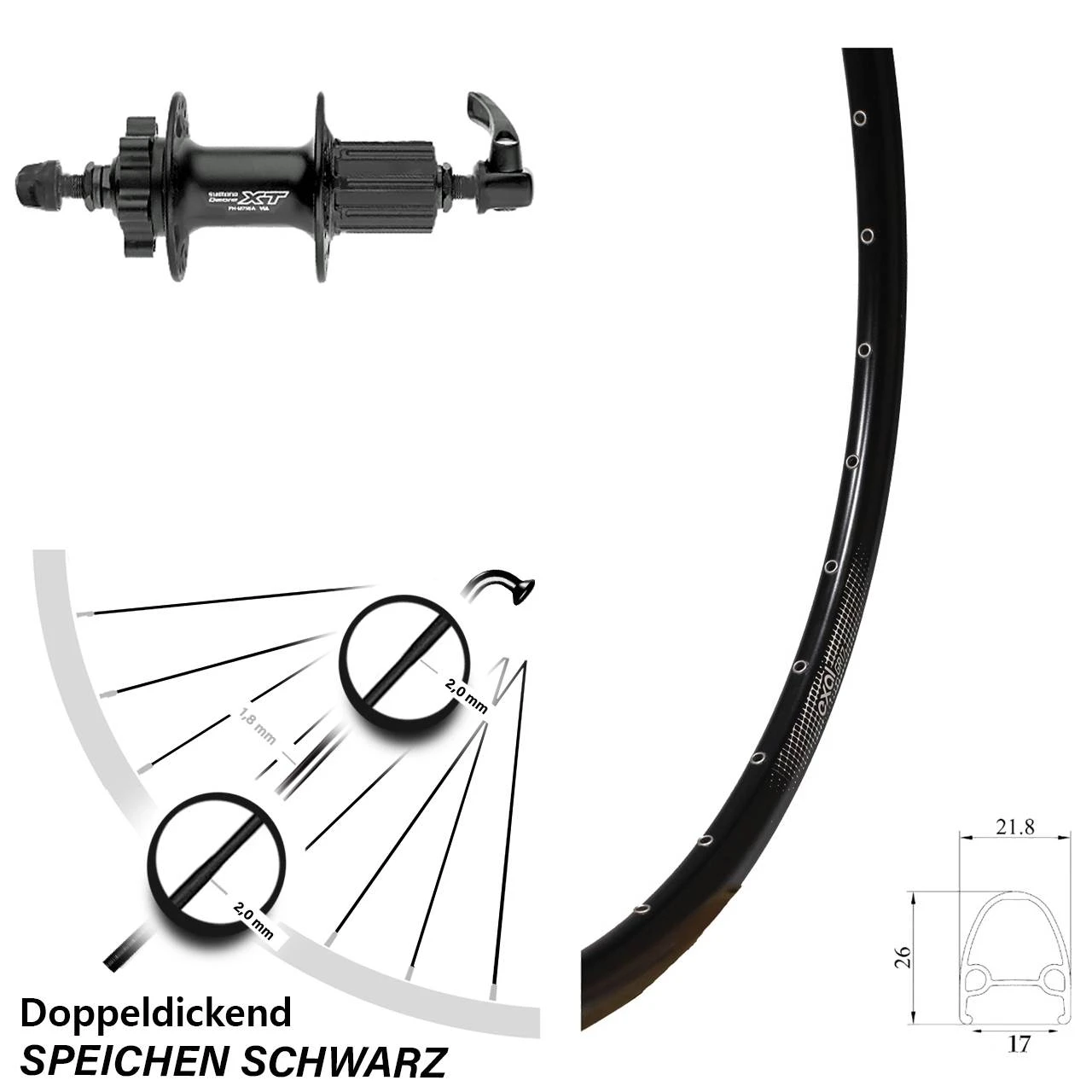 28 Zoll Hinterrad Shimano Deore XT FH-M756 Exal GR 17 6-Loch