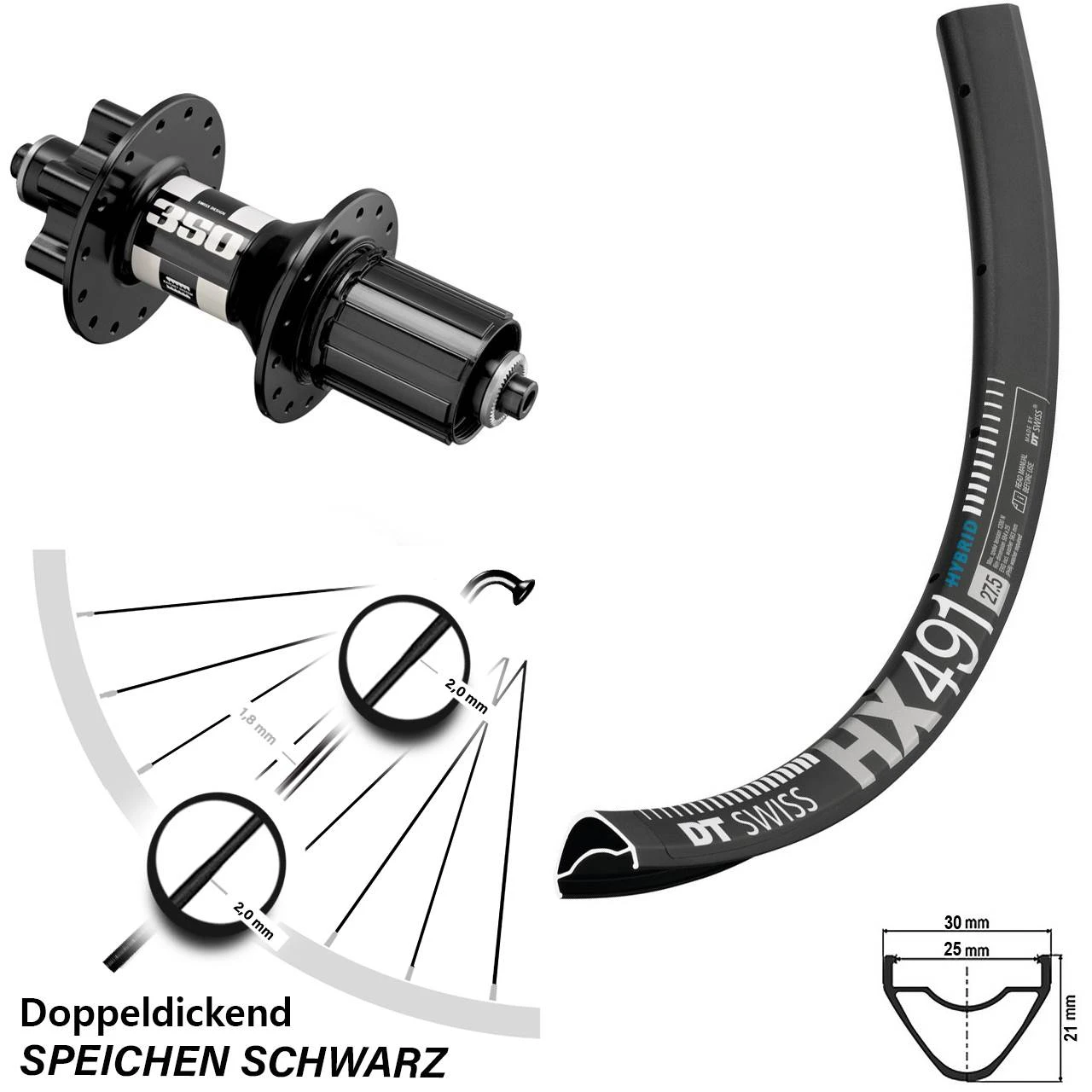 Dt-swiss DT Swiss 350 HX 491 Scheibenbrems-Hinterrad 27,5 Zoll