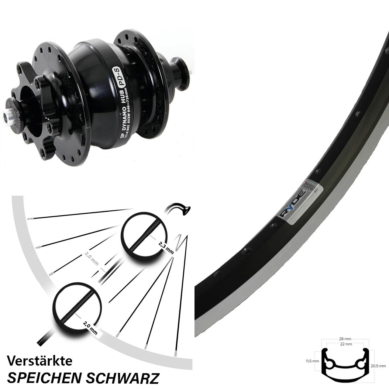 27,5 Zoll Ryde Andra 35 Shutter Precision Nabendynamo PD-8 FĂŒr Scheibenbremse Schwarz