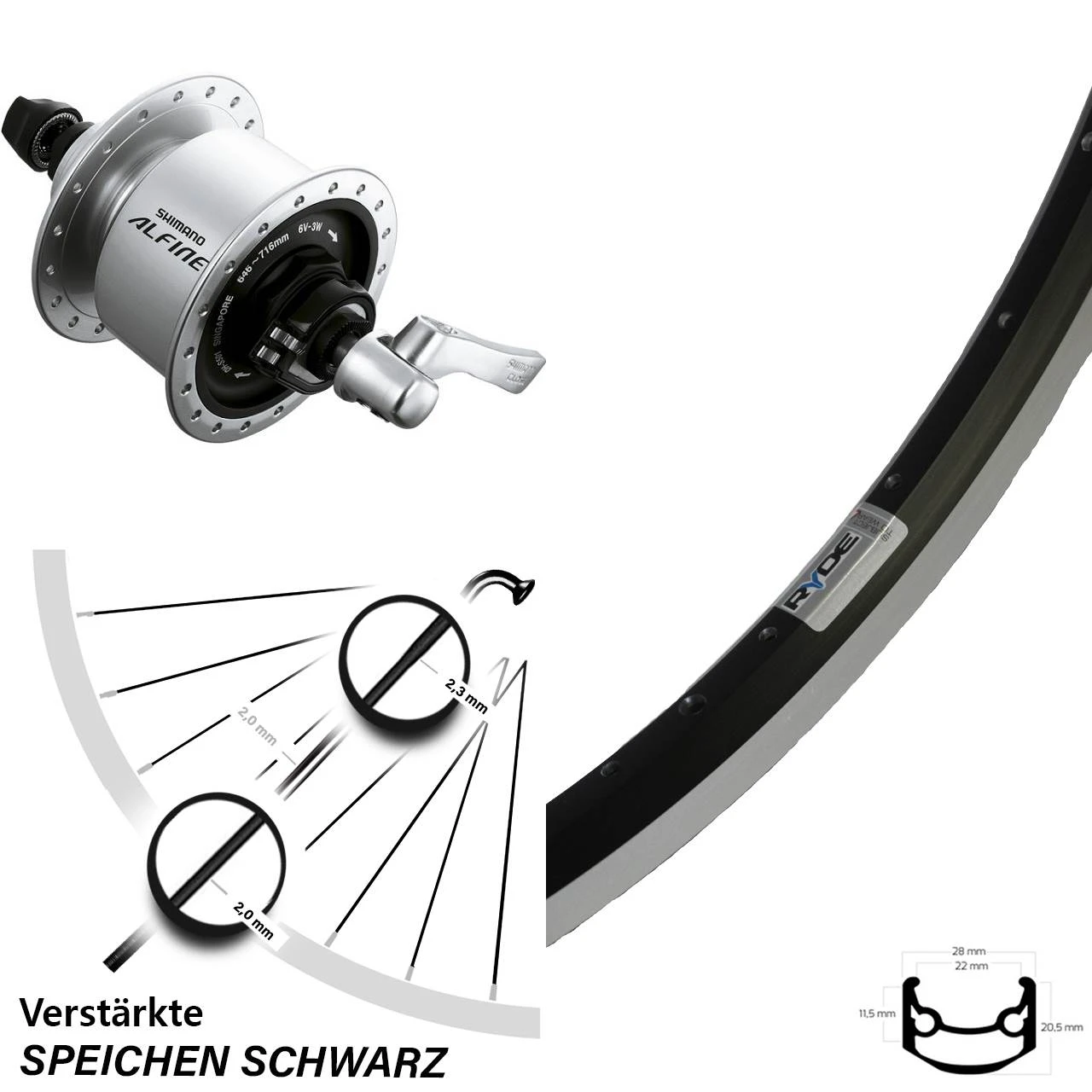 27,5 Zoll Ryde Andra 35 Nabendynamo Shimano Alfine DH-S501 6V-3W