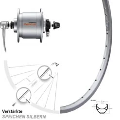28 Zoll Hinterrad Ryde ZAC 421 Shimano Nexus DH-C3000-3N-QR Silbern