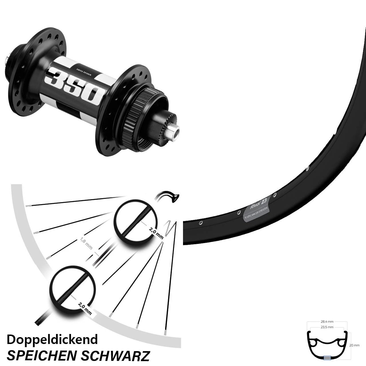28-29 Zoll Vorderrad DT Swiss 350 Centerlock Ryde Rival 23
