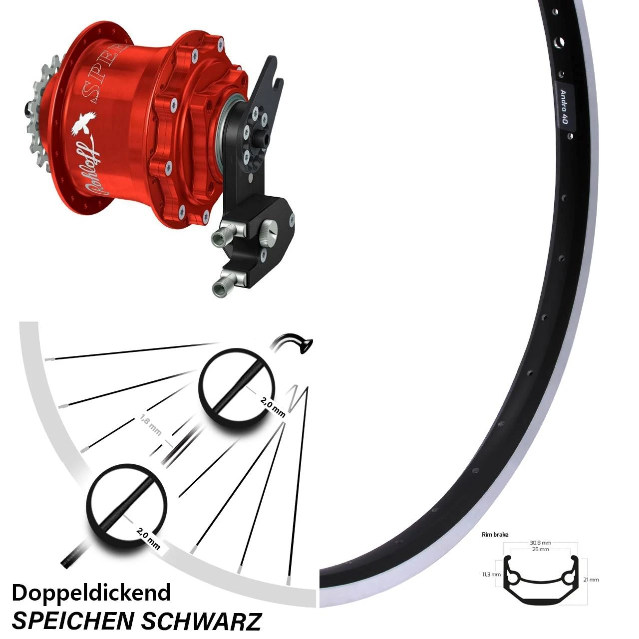 Rohloff Speedhub Rot 500/14 Hinterrad Ryde Andra 40 28 Zoll Schwarz