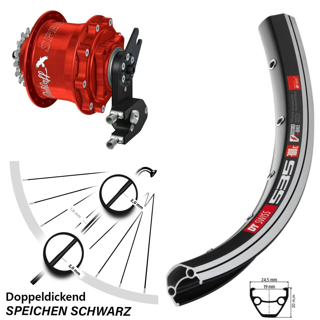 Dt-swiss Hinterrad 26 Zoll Rohloff Speedhub Rot 500/14 DT Swiss 535