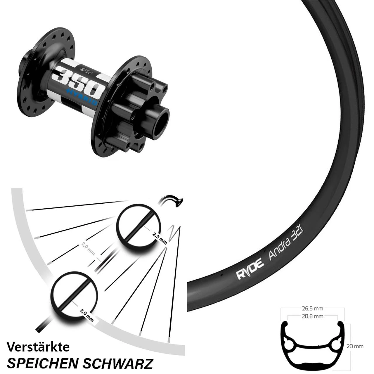 29 Zoll Vorderrad Ryde Andra 321 Mit DT Swiss 350 Hybrid Boost Nabe