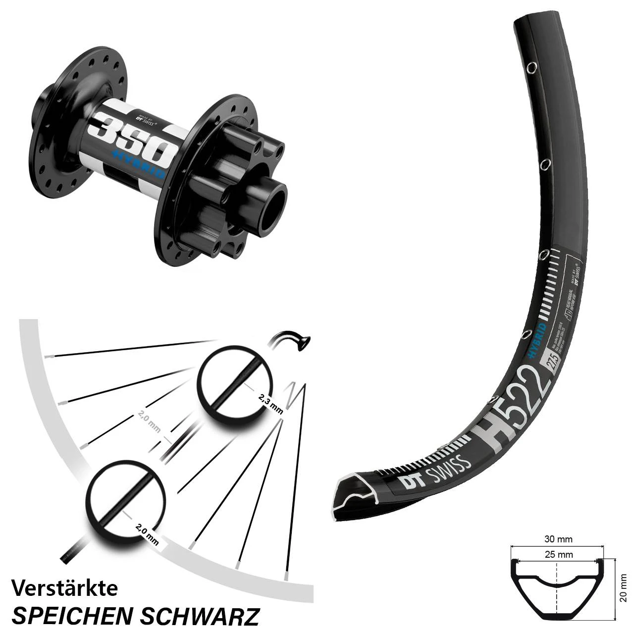 Dt-swiss DT Swiss 350 Hybrid Boost H 522 Vorderrad 29 Zoll