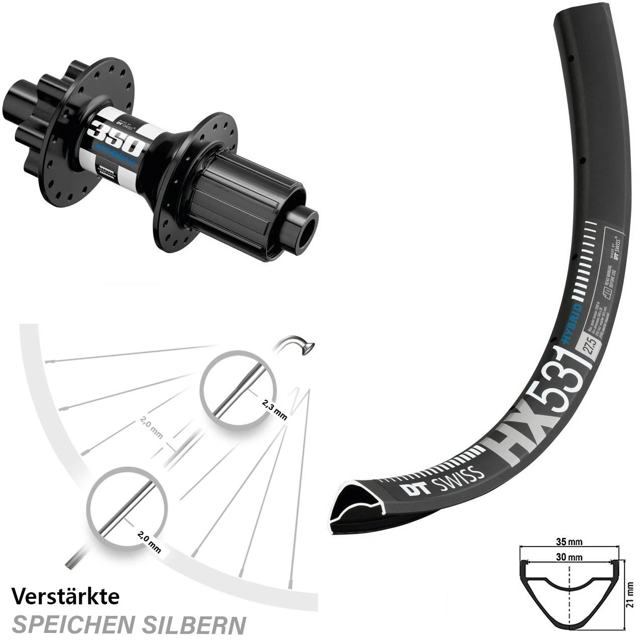 Dt-swiss Hinterrad 29 Zoll DT Swiss HX 531 Mit 350 Hybrid Boost 6-Loch