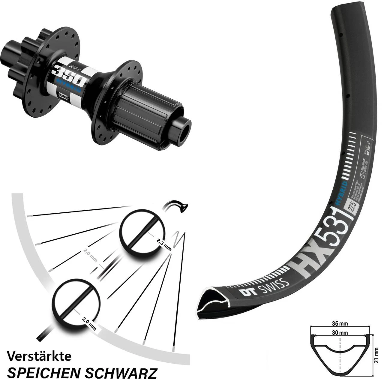 Dt-swiss Hinterrad 27,5 Zoll DT Swiss HX 531 Und 350 Hybrid Steckachse 142 Mm