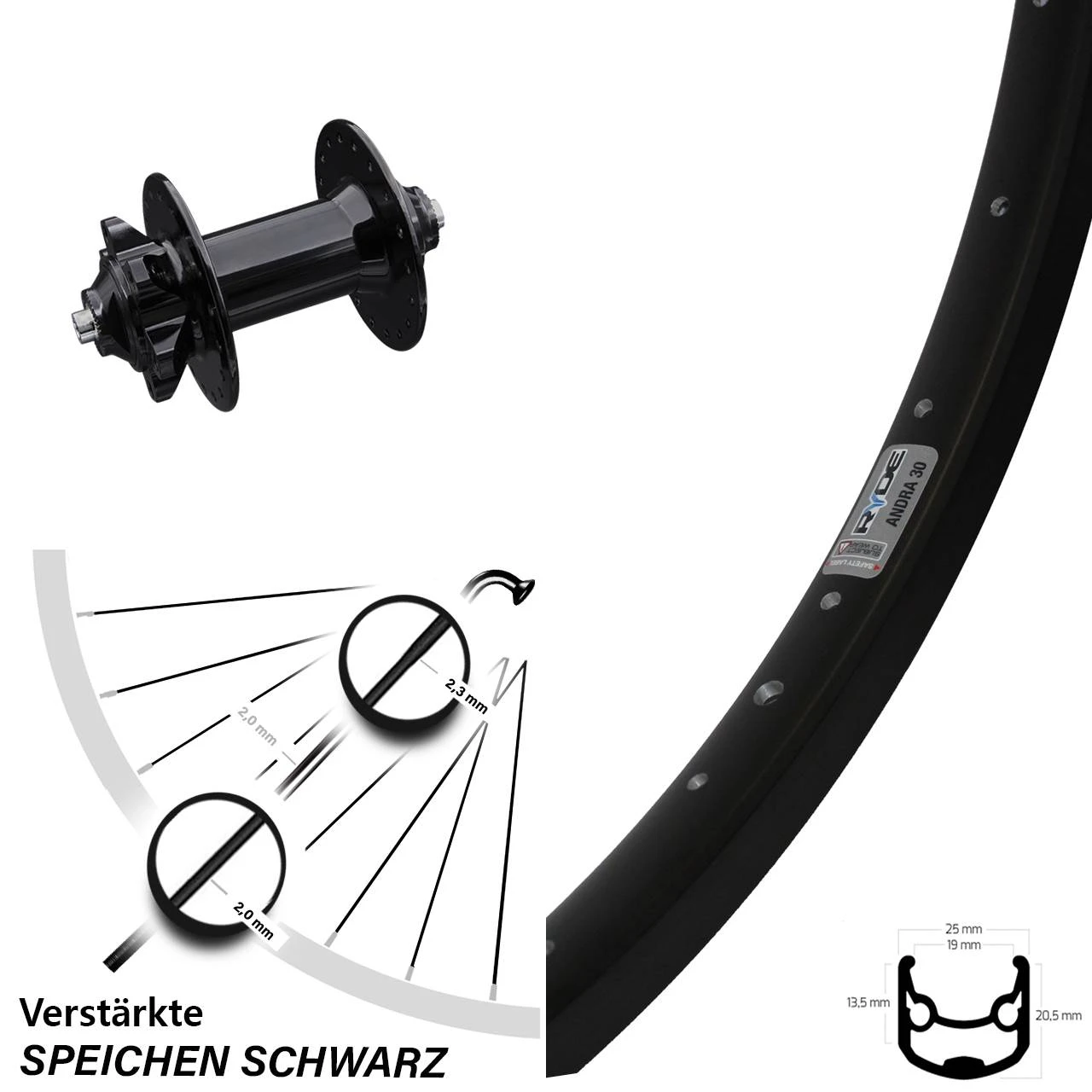 Vorderrad 28 Zoll Ryde Andra 30 Disc Mit Nabe Formula DC-91 V2 6-Loch