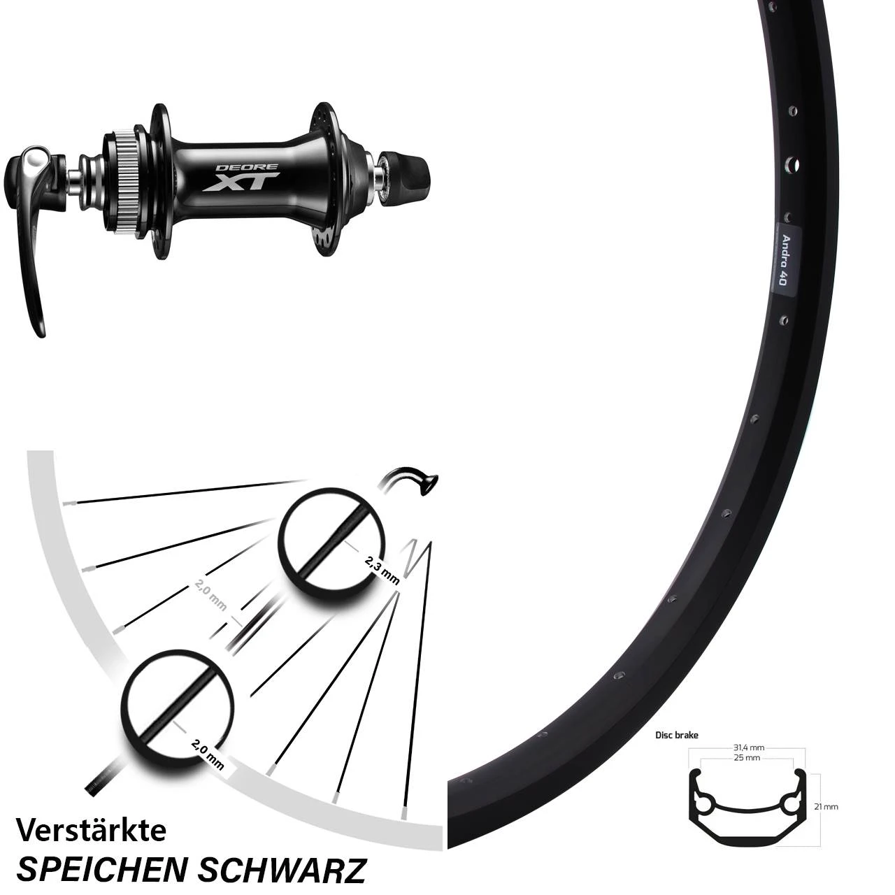 Vorderrad 24 Zoll Ryde Andra 40 Disc Mit Nabe Shimano HB-M8000 Centerlock