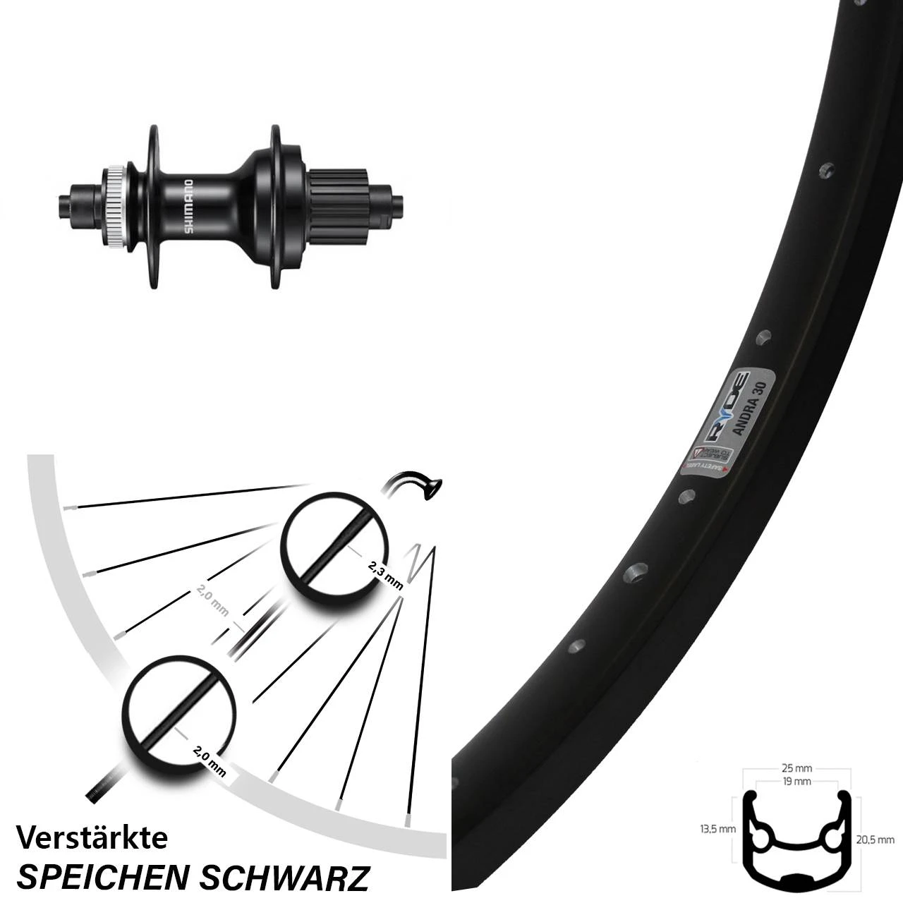 26 Zoll Hinterrad Ryde Andra 30 Disc Mit Shimano FH-MT500 Nabe Microspline