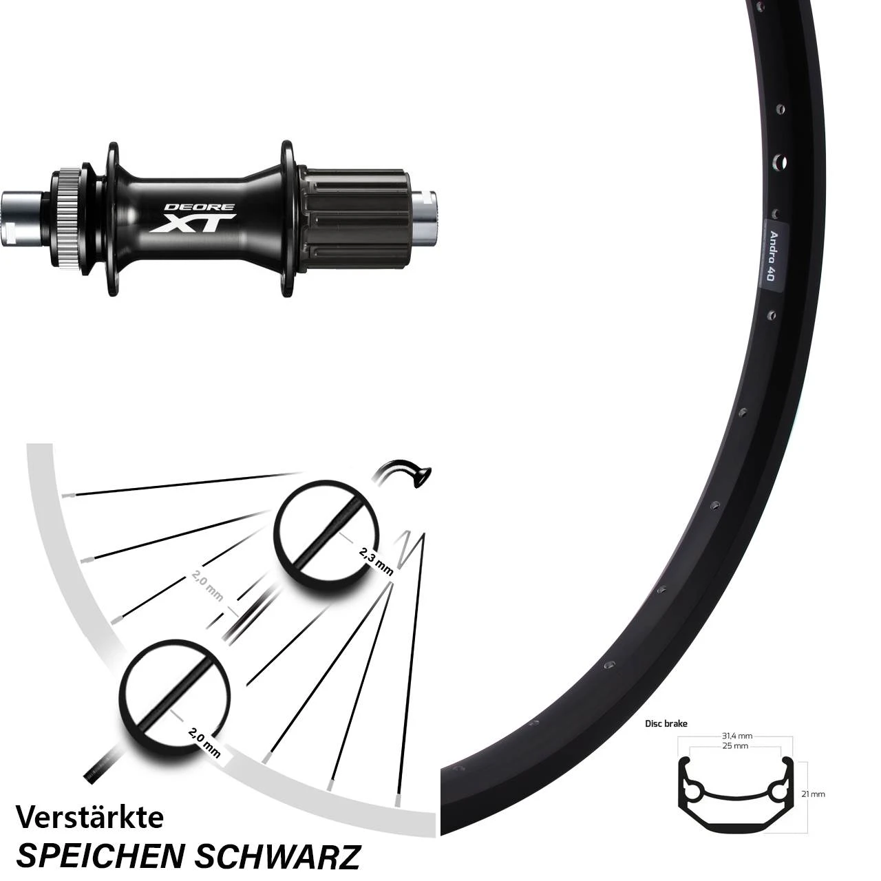 Hinterrad 27,5 Zoll Ryde Andra 40 Disc Shimano FH-M8010-B XT Boost