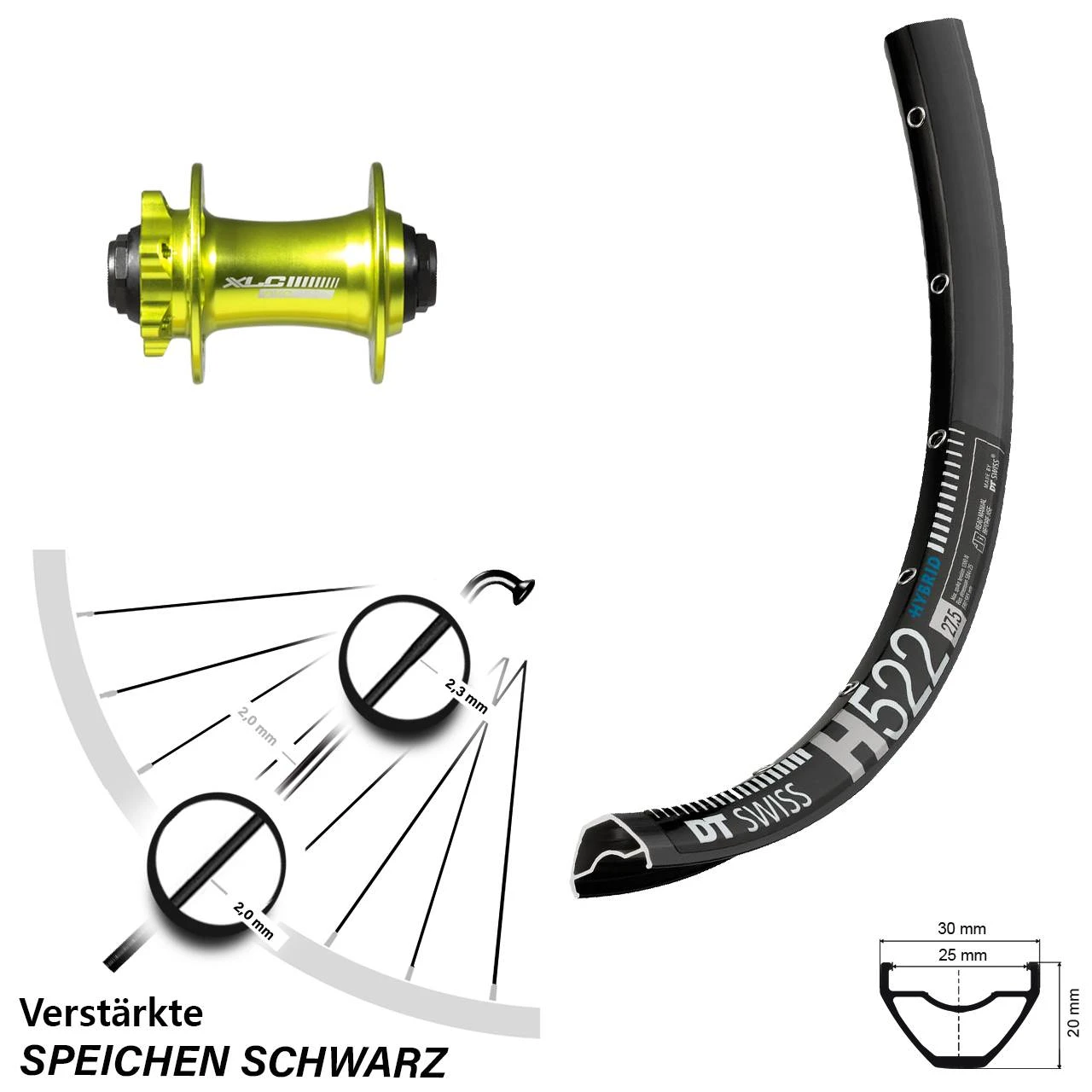 Dt-swiss Vorderrad 29 Zoll DT Swiss H 522 XLC Evo Disc GrĂŒn Steckachse