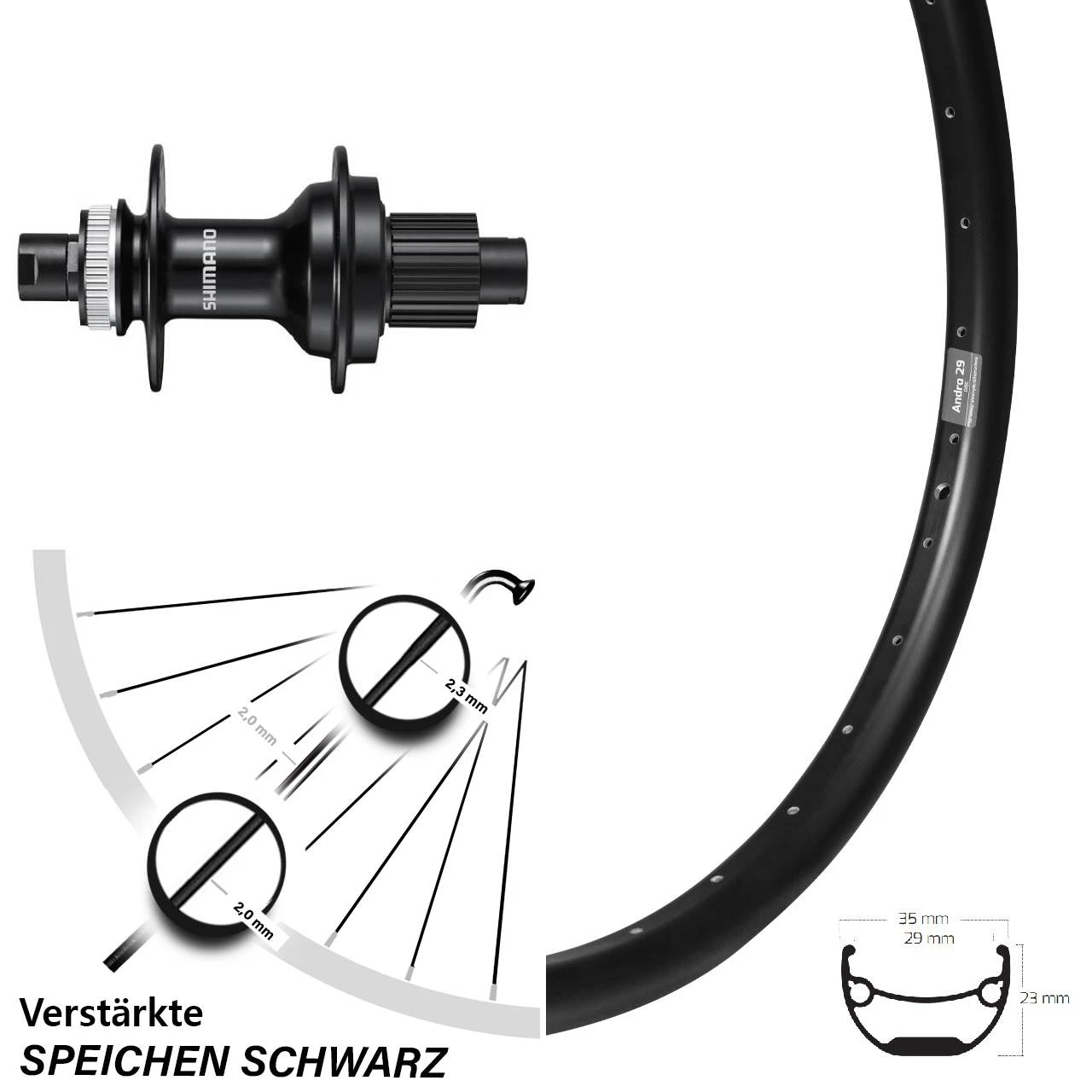 Hinterrad 27,5 Zoll Ryde Andra 29 Disc Microspline Shimano FH-MT510