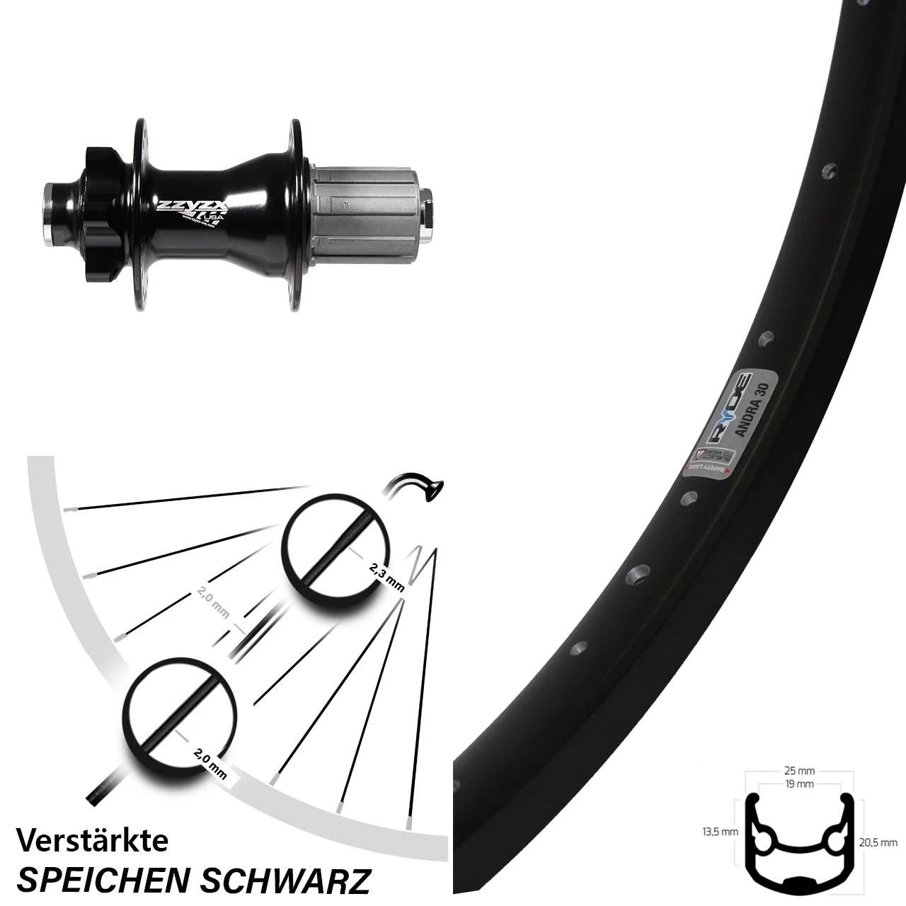 26 Zoll Hinterrad Ryde Andra 30 Disc Mit Zzyzx Nabe Steckachse