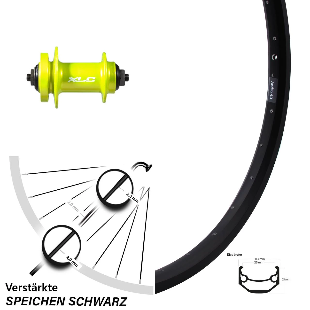 Vorderrad 28 Zoll Ryde Andra 40 Disc XLC Nabe GrĂŒn