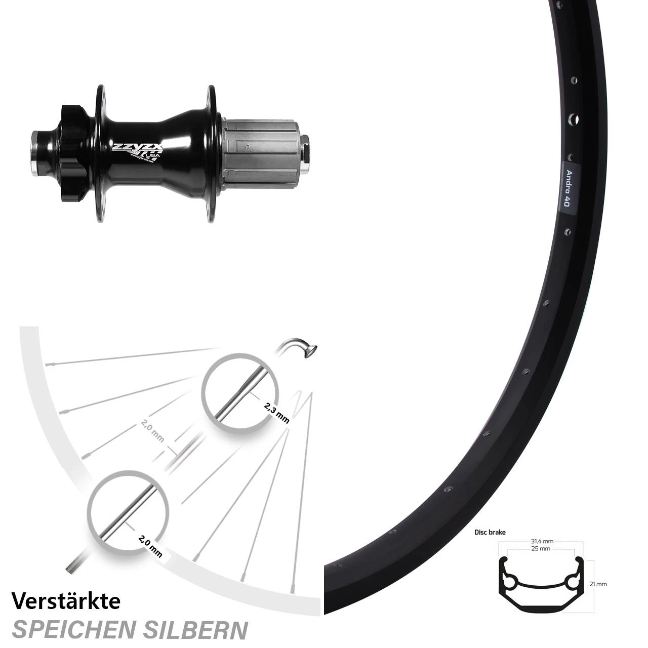 20 Zoll Hinterrad Ryde Andra 40 Disc Mit Nabe 10 X 135 Mm Steckachse