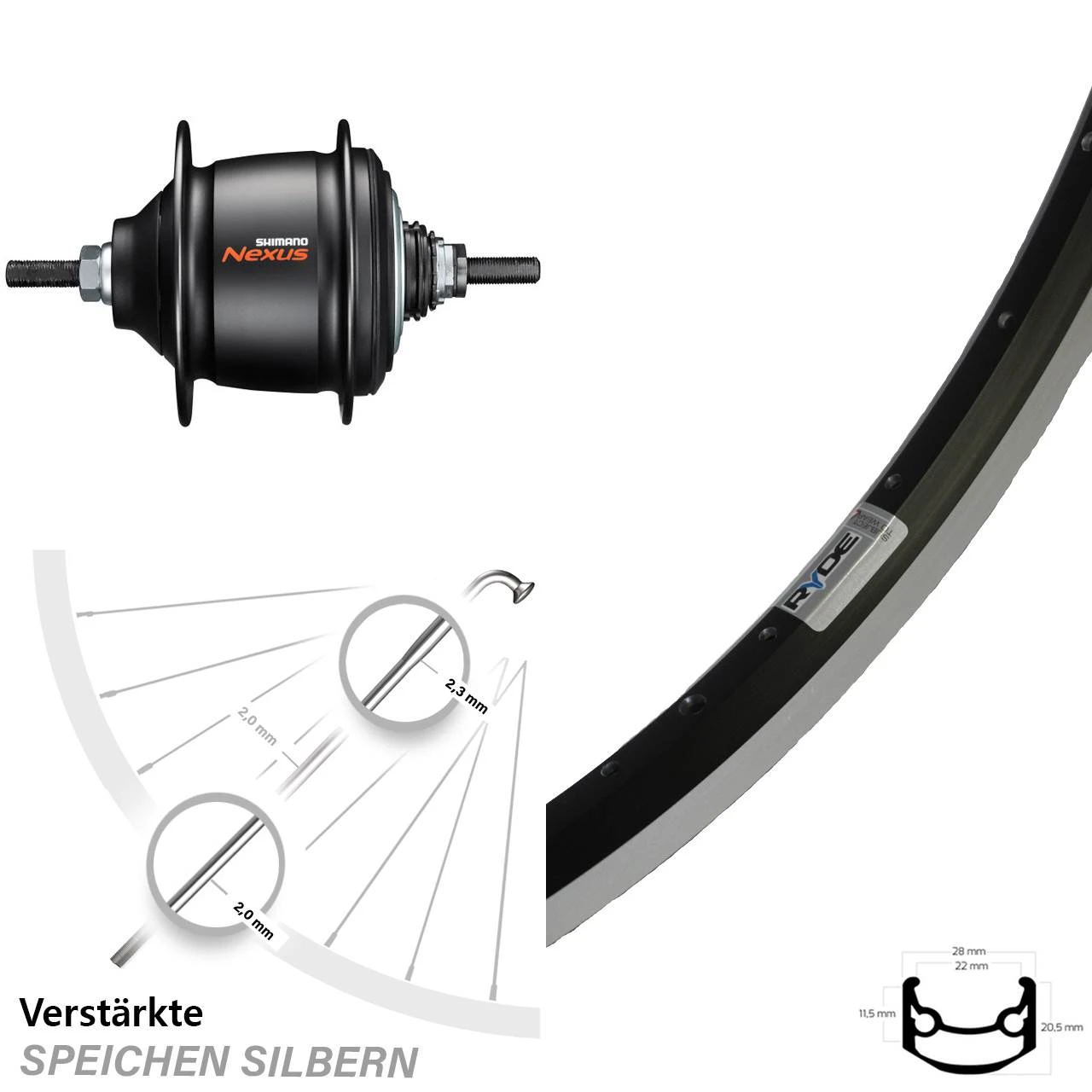 Hinterrad 27,5 Zoll Ryde Andra 35 Mit Shimano Nexus 8-Gang