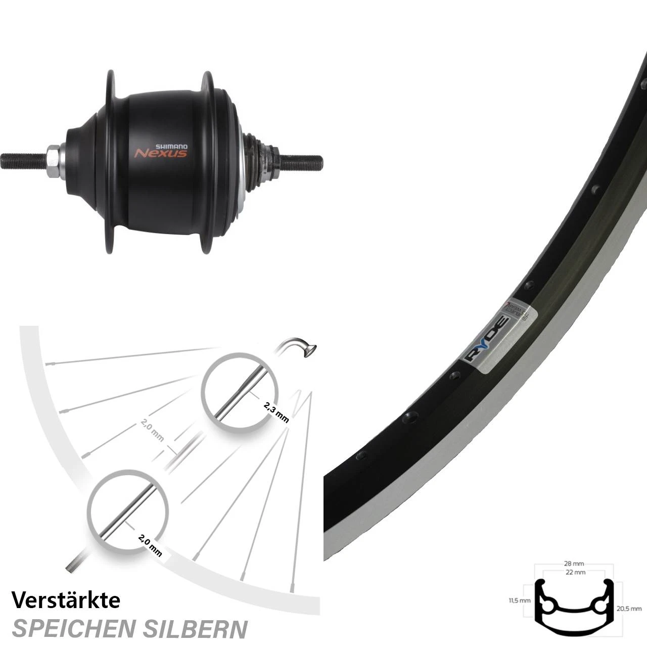 27,5 Zoll Hinterrad Ryde Andra 40 Shimano Nexus 8-Gang Premium