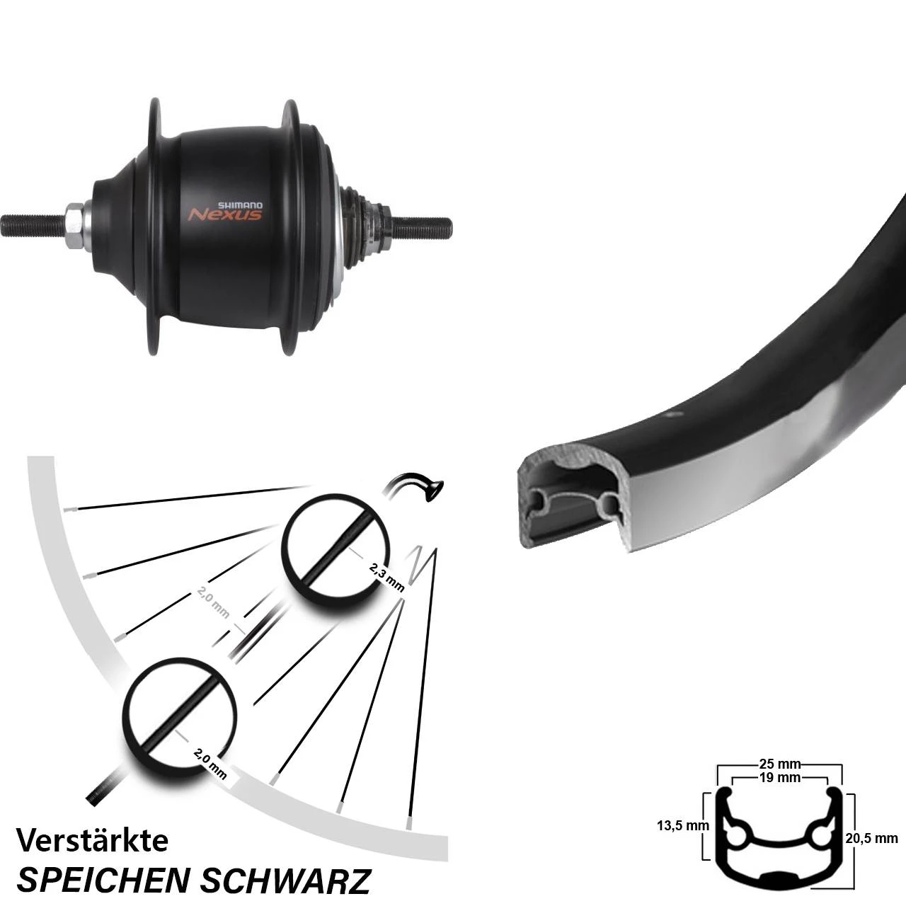 Ryde Andra 30 28 Zoll Hinterrad Shimano Nexus 8 Gang Premium Schwarz