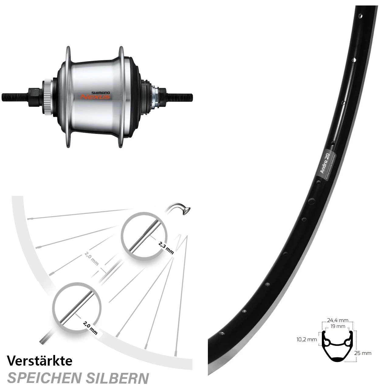 Hinterrad 28 Zoll Mit Shimano Nexus 7-Gang Centerlock Nabenschaltung Ryde Andra 20