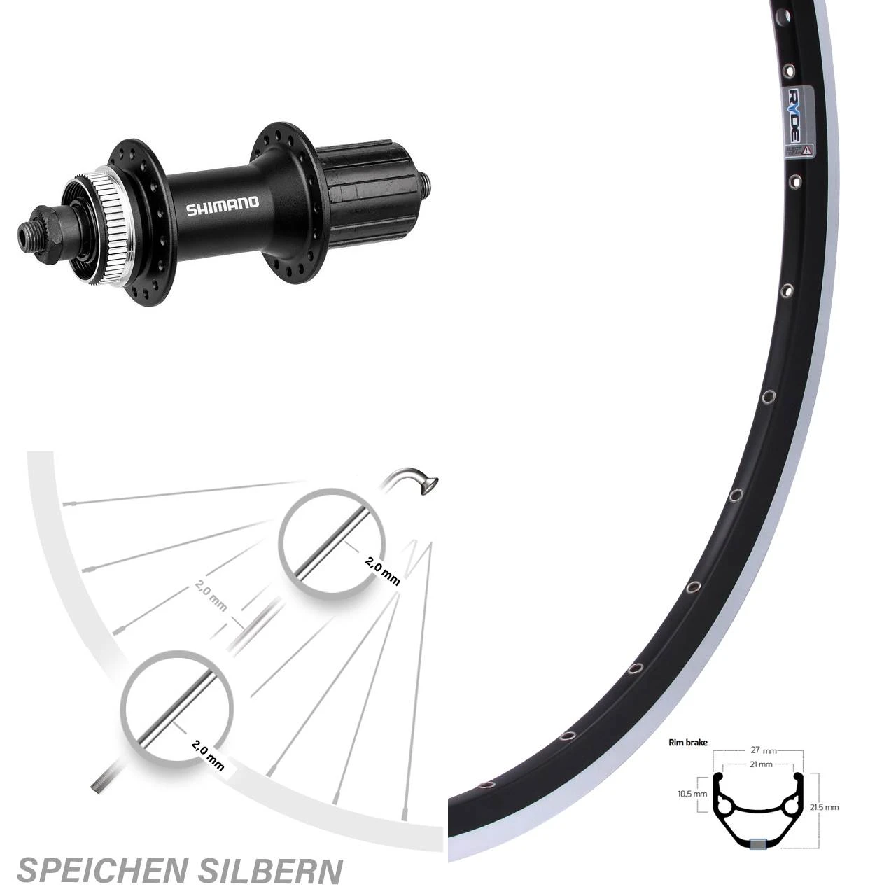 26 Zoll Shimano Alivio FH-M4050 Ryde ZAC 421 Hinterrad