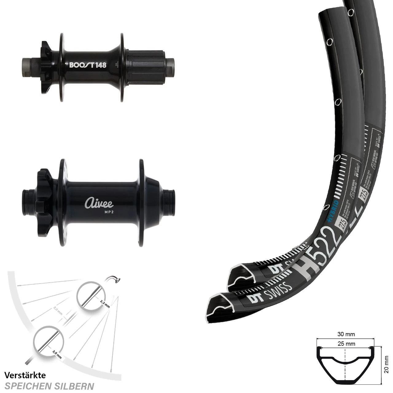 Dt-swiss Laufradsatz Boost 29 Zoll DT Swiss H 522 Nabe Aivee Formula 6-loch 148 Mm