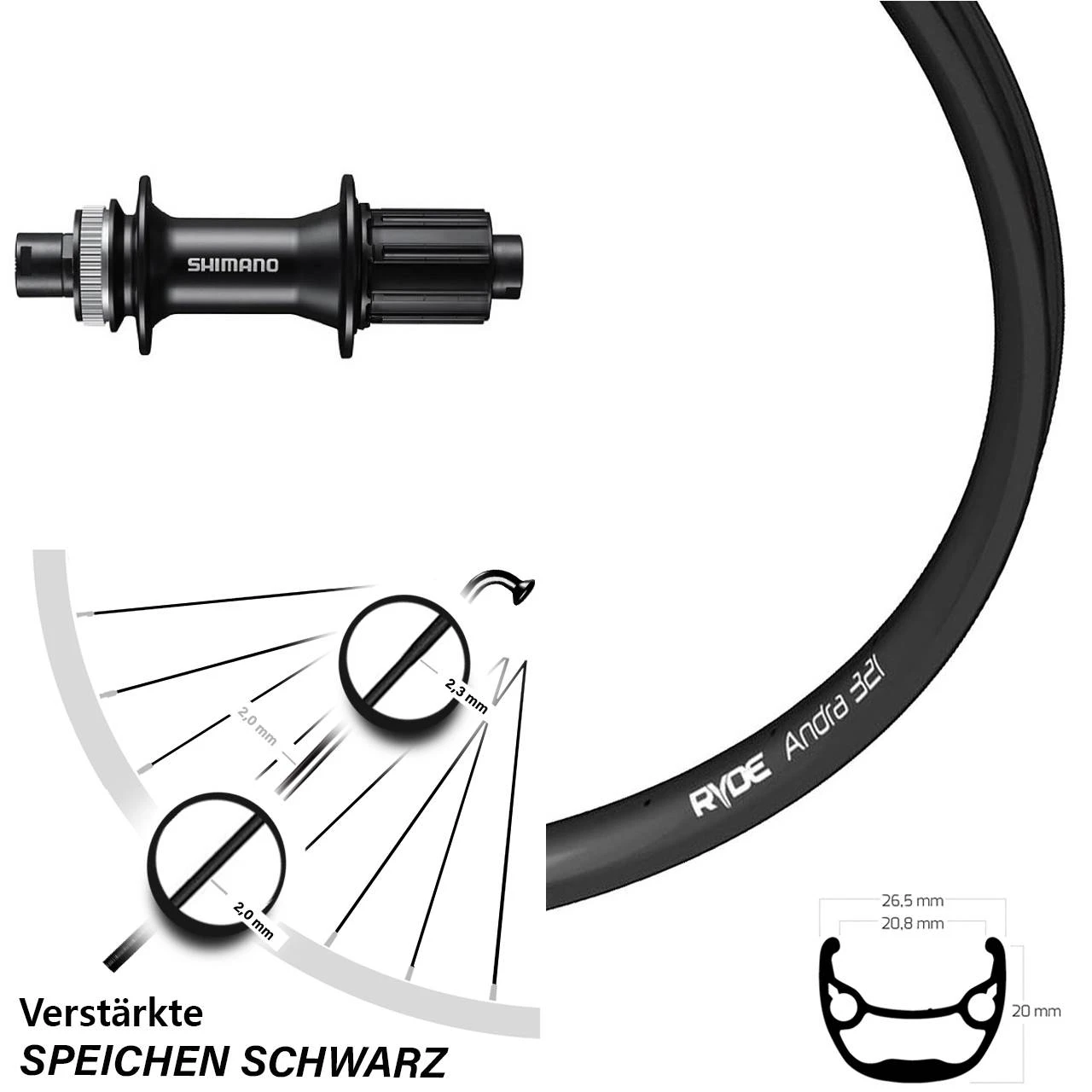 26 Zoll Hinterrad Shimano FH-MT400 Ryde Andra 321 Centerlock