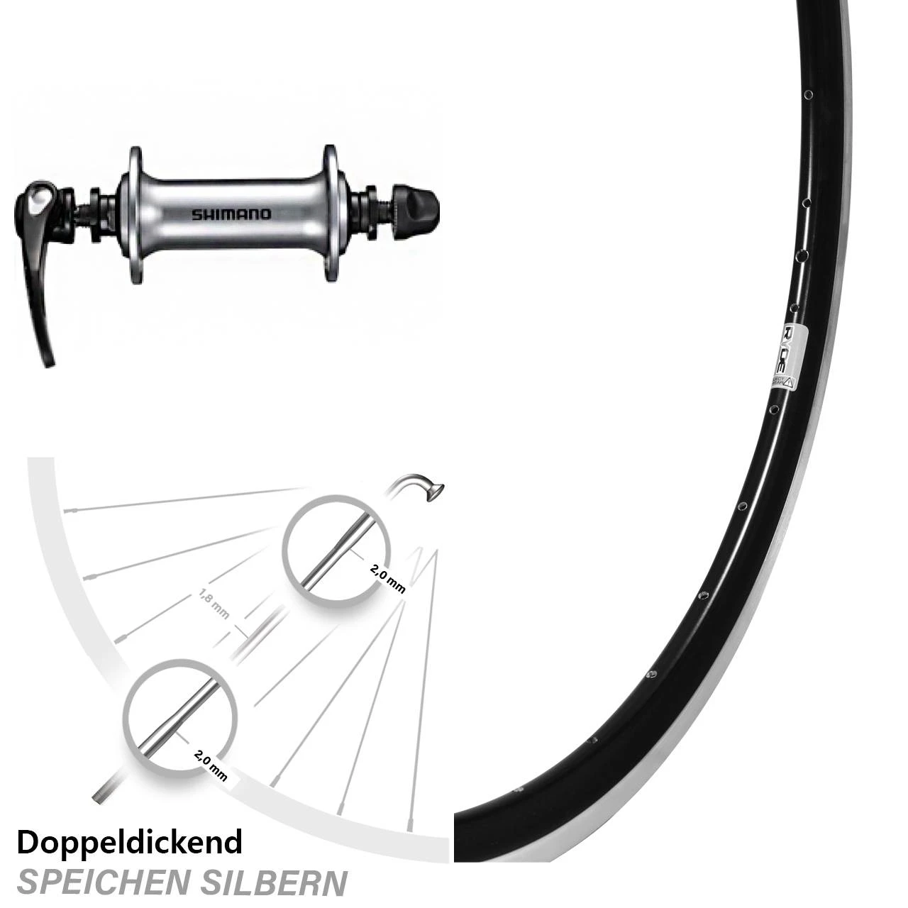 Vorderrad 28 Zoll Ryde Dutch 19 Shimano HB-RS400 Silber