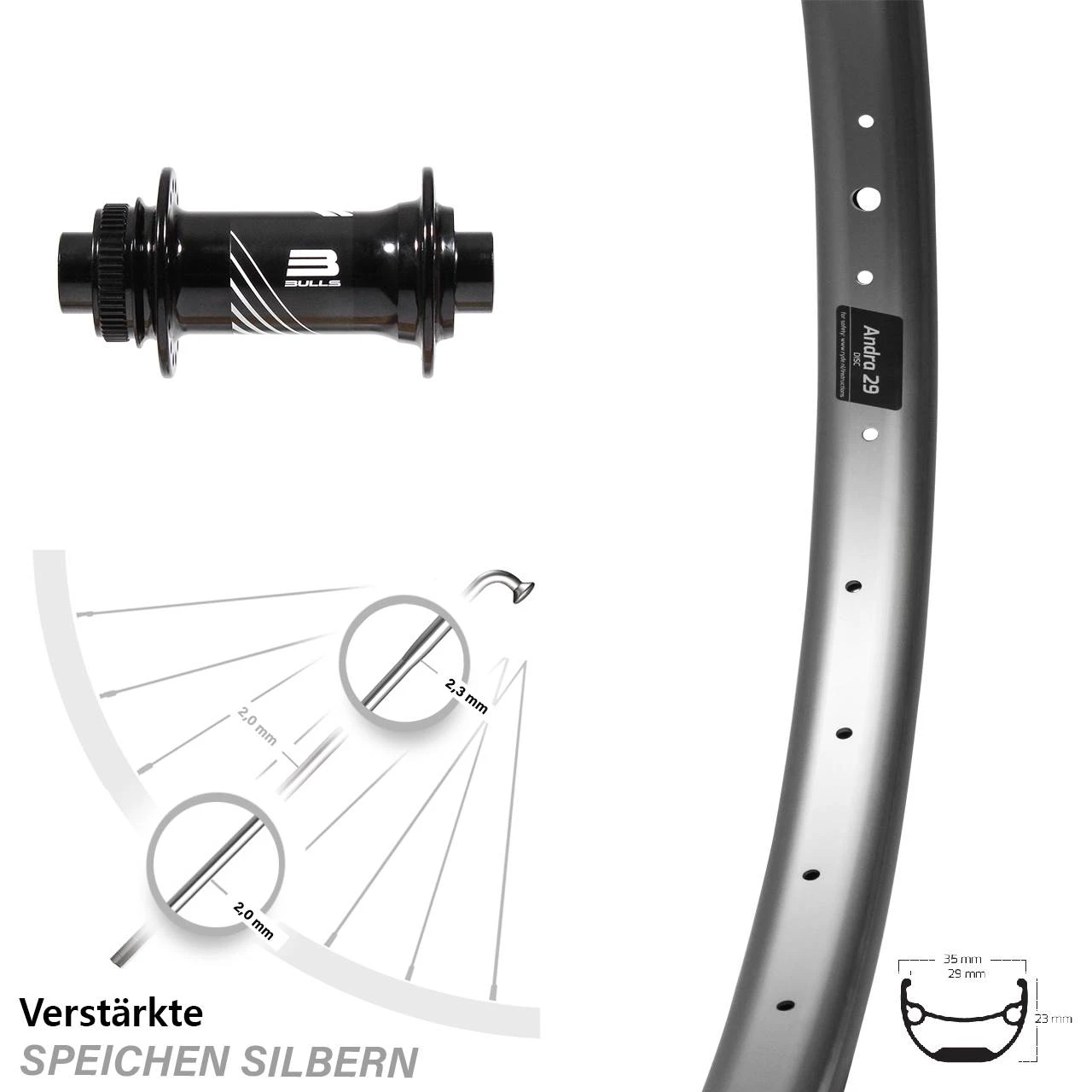 29/29+ Zoll Vorderrad Formula CL-811 Bulls Ryde Andra 29 Silbern